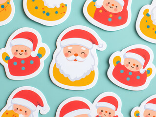 Cute Christmas themed stickers featuring Santa Claus and festive designs. These playful stickers add cheerful touch to holiday decorations and crafts, perfect for spreading joy during season