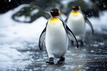 Fototapeta premium King penguin walking on ice in antarctica wildlife refuge