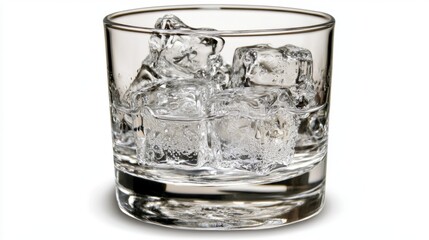 Refreshing Glass of Water with Ice Cubes, Transparent Surface Showing Water Droplets - Close-Up Shot