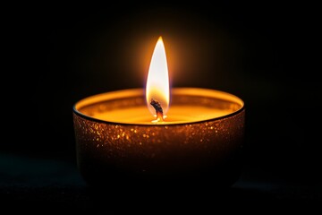 Single Candle Flame Burning Dark Background