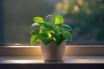 Sunlight Green Plant in White Pot on Windowsill
