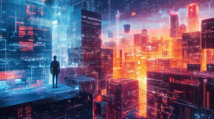 Digital People Technology Company Poster, Three-Dimensional Design with Science and Technology Elements, Abstract Representation of Innovation, Futuristic Concept