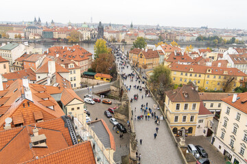 Aerial view of the Charles Bridge in Prague
