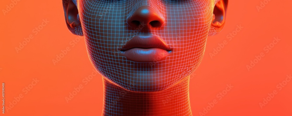 Poster a futuristic digital portrait featuring a face illuminated with computer code patterns against a vib