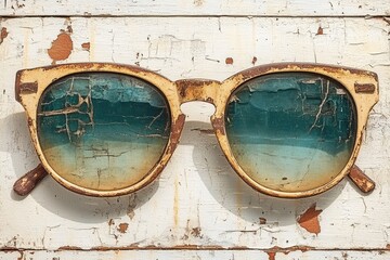 Vintage sunglasses on weathered wood. Perfect for vintage or retro themed projects.