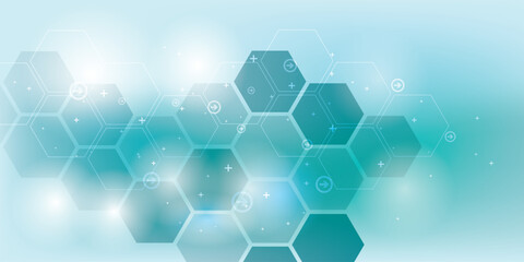 Green abstract background with futuristic technology and science elements design and hexagonal geometric shapes.