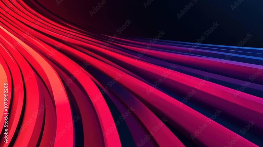 Poster a vibrant abstract composition of flowing red and blue lines on a dark background, creating a sense 