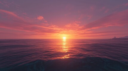 Fototapeta premium Majestic Sunset Over Calm Ocean Waters with Vibrant Colors Illuminating the Sky and Reflecting on the Tranquil Sea Surface During a Serene Evening