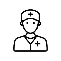 Smiling doctor icon with stethoscope, Vector illustration of a smiling doctor wearing a lab coat, stethoscope, and tie, representing a healthcare professional in a medical setting.
