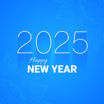 Happy New Year 2025 Greeting Card with Elegant Mandala Design and Vibrant Colors, 2025 New Year Celebration Background with Festive Mandala and Stylish Typography, Minimalist Happy New Year 2025 Car.