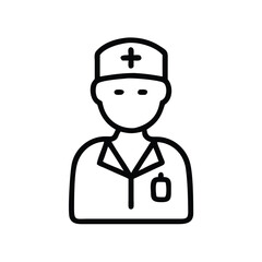 Smiling doctor icon with stethoscope, Vector illustration of a smiling doctor wearing a lab coat, stethoscope, and tie, representing a healthcare professional in a medical setting.
