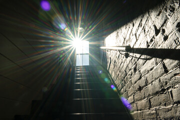 sun light in brick stairwell