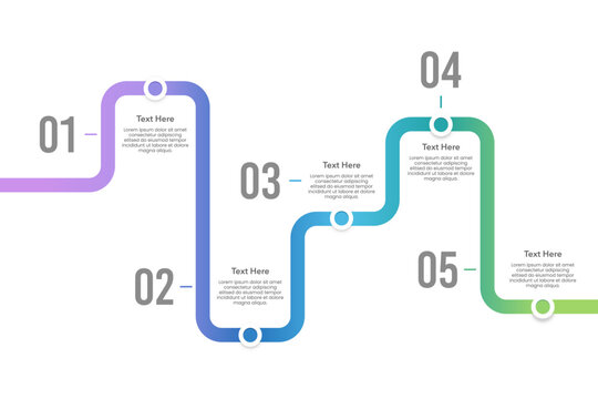 Infographic roadmap design template. Business timeline 5 steps to success. Presentation, Milestone, Annual report, data and information. Vector Illustration.
