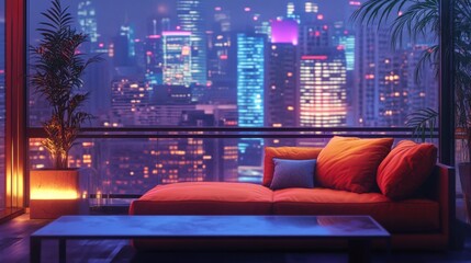 Urban Balcony Retreat: A stunning cityscape view from a quality.