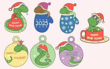 Set of New Year 2025 symbols. Snakes