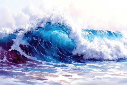 A majestic wave crashes against the shore. This image evokes a sense of nature's power and beauty, perfect for designs related to the ocean, travel, or the environment.