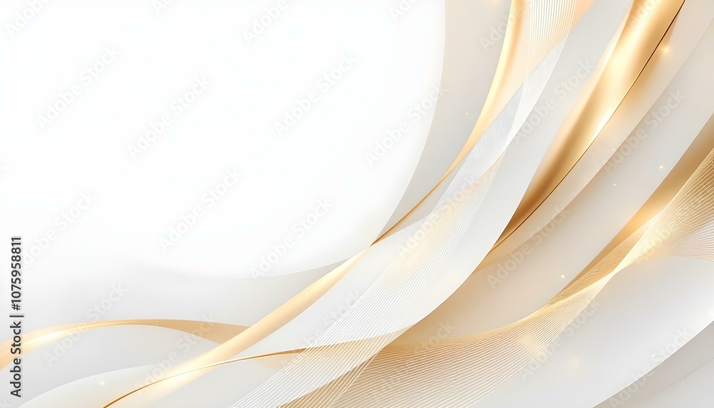 Poster abstract background with elegant white waves and subtle gold lines. perfect for presentations, websi
