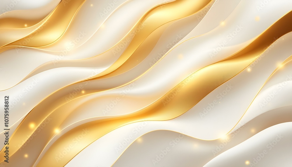 Leinwandbilder Abstract background with elegant white waves and subtle gold lines. Perfect for presentations, websites, and social media. Abstract background with subtle waves and a soft, blurred, cream color