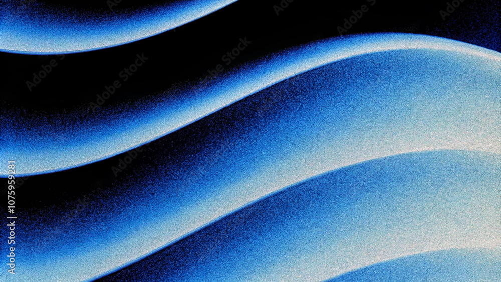 Poster Abstract blue wavy gradient background with grain and noise texture for header poster banner backdrop design. Wavy abstract background of gradient of colors soft blue, black and white, 3D waves