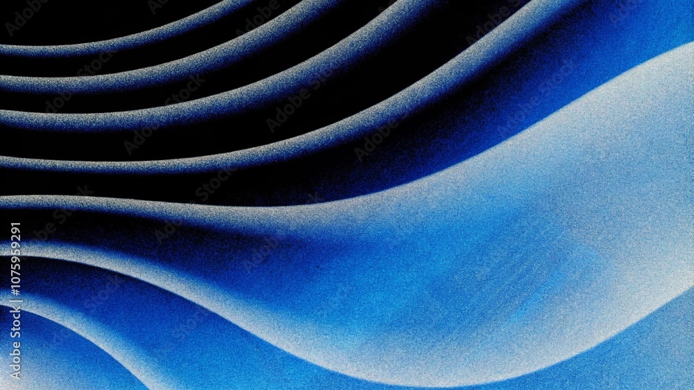 Poster Abstract blue wavy gradient background with grain and noise texture for header poster banner backdrop design. Wavy abstract background of gradient of colors soft blue, black and white, 3D waves