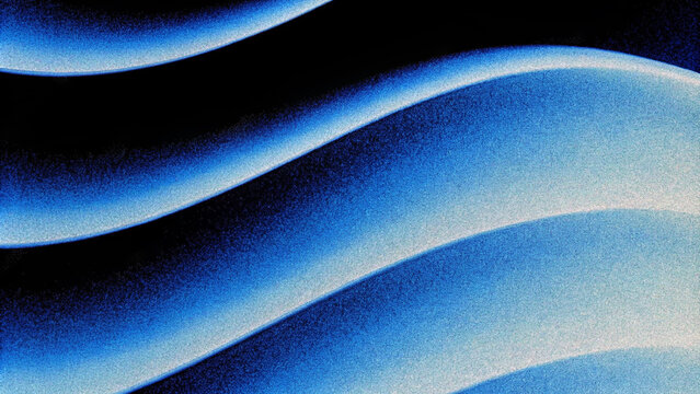 Abstract blue wavy gradient background with grain and noise texture for header poster banner backdrop design. Wavy abstract background of gradient of colors soft blue, black and white, 3D waves