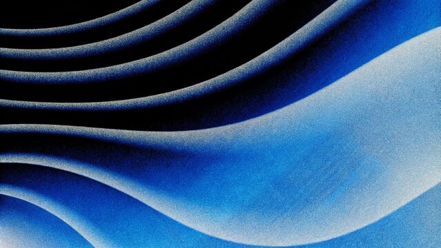 Abstract blue wavy gradient background with grain and noise texture for header poster banner backdrop design. Wavy abstract background of gradient of colors soft blue, black and white, 3D waves