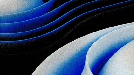 Abstract blue wavy gradient background with grain and noise texture for header poster banner backdrop design. Wavy abstract background of gradient of colors soft blue, black and white, 3D waves