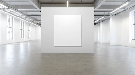 Minimalist Art Gallery with Empty Canvas in Modern Spacious Interior and High Ceilings, Ideal for Exhibitions and Creative Showcases in Contemporary Spaces