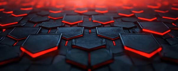 Fototapeta premium A textured surface features hexagonal shapes illuminated by red light, creating a modern and futuristic aesthetic.