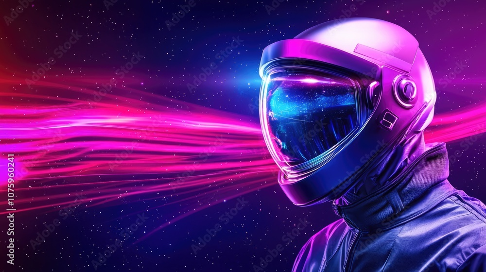 Poster futuristic astronaut in a cosmic environment with vibrant colors and light trails representing the e