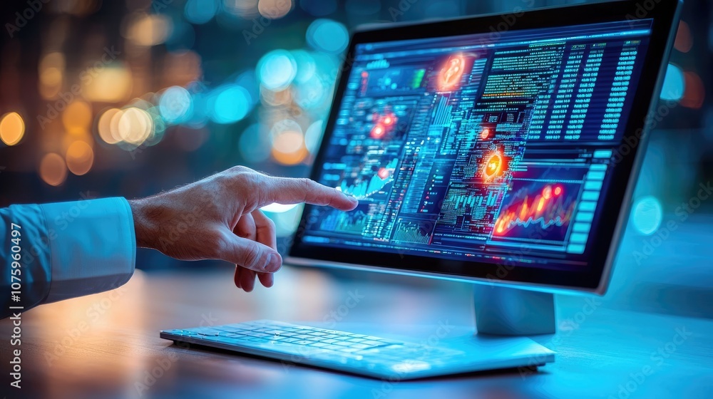 Aufkleber futuristic technology interface displaying cryptocurrency data with stock market trends and financia