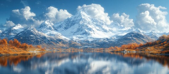 Obraz premium Majestic Mountain Peak Reflecting in a Tranquil Lake