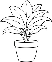 House plant in a pot line art, house plant outline vector 