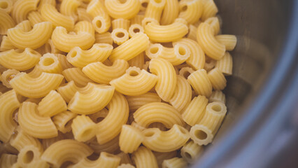 Macaroni pasta elbows cooked texture detail close up