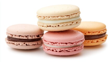 Fototapeta premium Vibrant Stack of Colorful Macarons with Textures, Isolated on White Background
