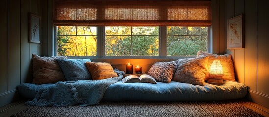 Fototapeta premium Cozy Window Seat with Autumn View