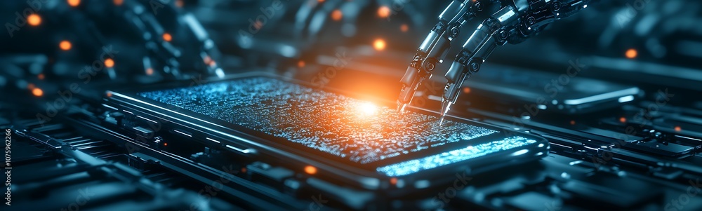 Aufkleber A glowing microchip surrounded by intricate circuits and dynamic connections, showcasing advanced technology and digital innovation.