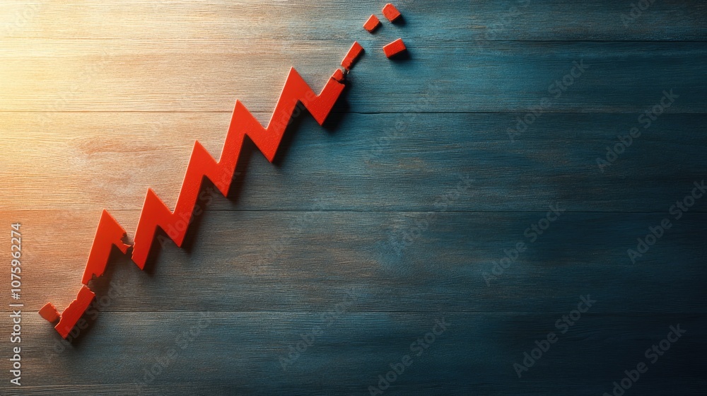 Poster red graph arrow breaking through a smooth surface representing growth and progress in business, fina