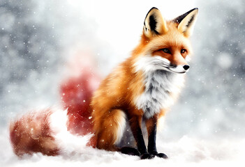 Fototapeta premium decoration little baby drawing season hat fur white design smile gift merry background newyear new cartoon graphic forest card red animal poster toy fox symbol cute print santa invitation 