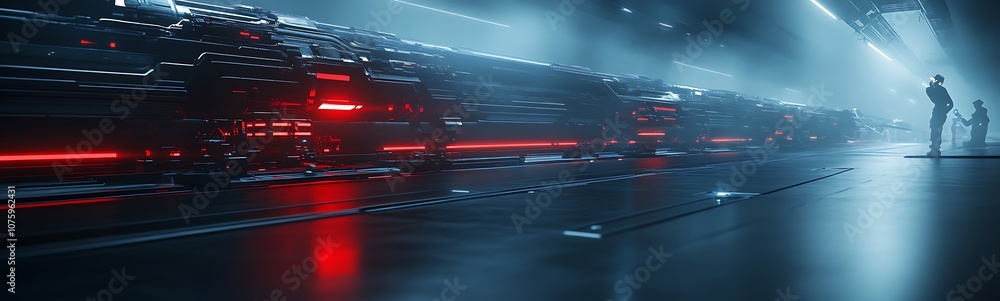 Poster a futuristic scene featuring neon lights, an illuminated environment, and a shadowy figure against a