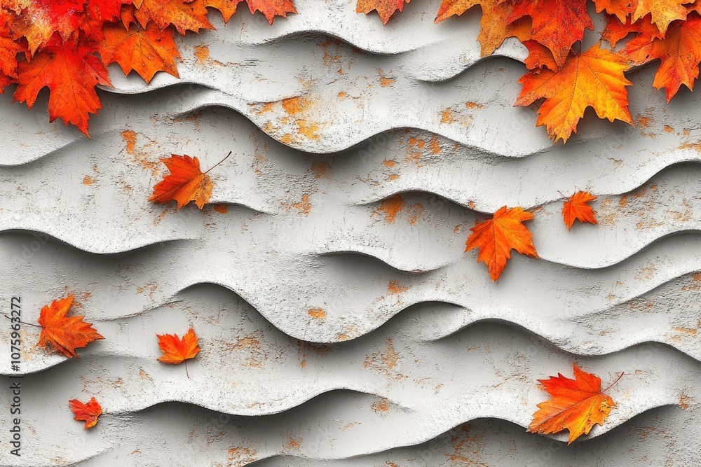 Poster fall leaves scattered on wavy white surface. great for adding a touch of autumn to your design proje