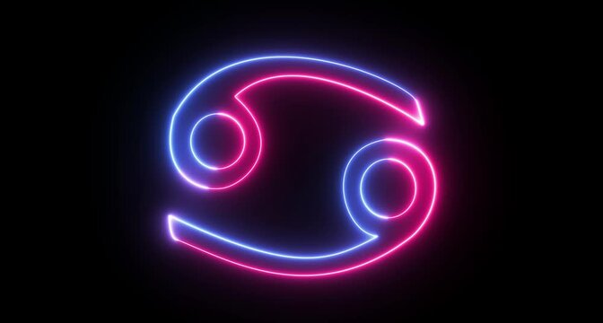 Neon cancer node icon cyan pink and yellow color glowing animated on black background.