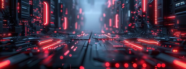 Futuristic Red Neon Lights Technology Background