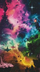 Obraz premium Colorful cosmic scene featuring vibrant nebulas, stars, and imaginative galaxies