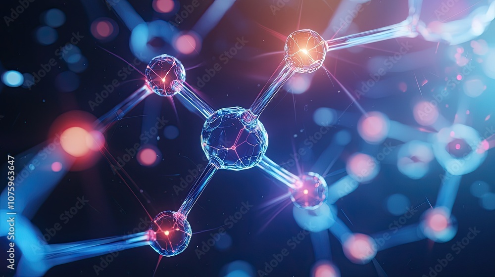 Poster futuristic molecular structure with glowing connections and digital effects, representing science an