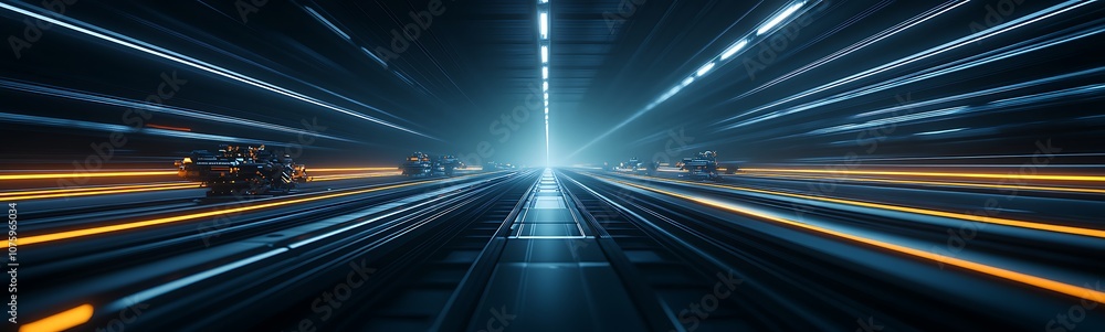 Aufkleber A dynamic, futuristic corridor illuminated by vibrant lights, creating an impression of speed and depth, evoking a sense of motion and technology.