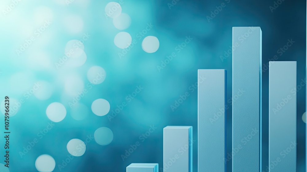 Poster abstract blue background with vivid bokeh lights and a 3d graph representing business and finance gr