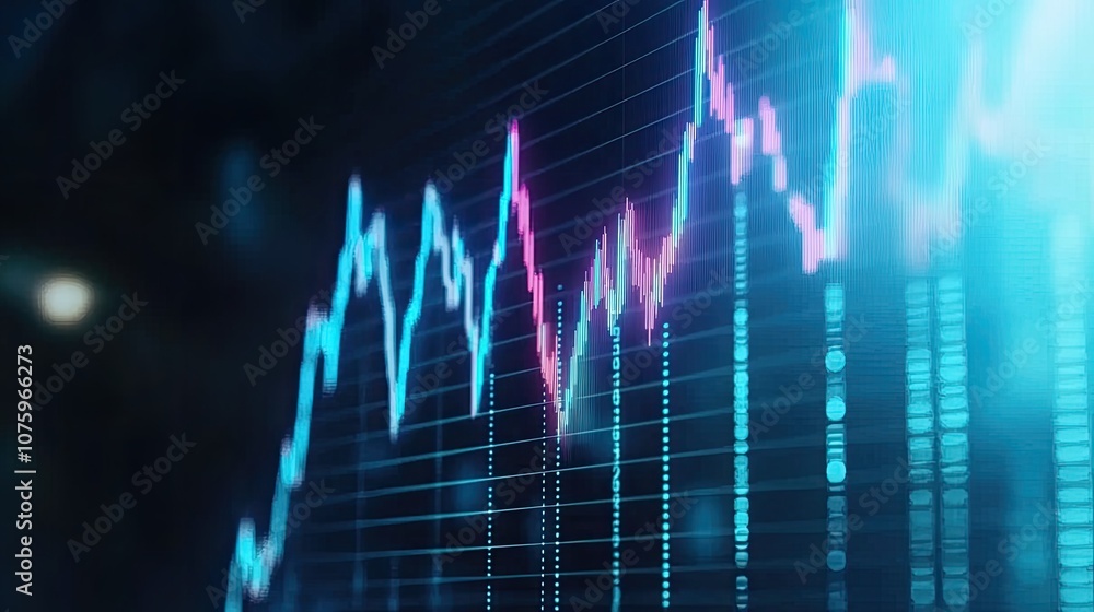 Aufkleber abstract financial data visualization with illuminated chart lines indicating market trends, growth 