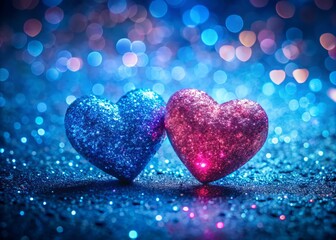 Fototapeta premium Two Glittery Hearts in Blue and Pink with Sparkling Background for Fashion Photography and Creative Art Projects