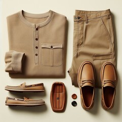 Khaki Pants Henley Shirt Loafers